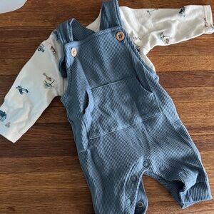 Carter's Baby Blue Knit Overall 2 Piece Set